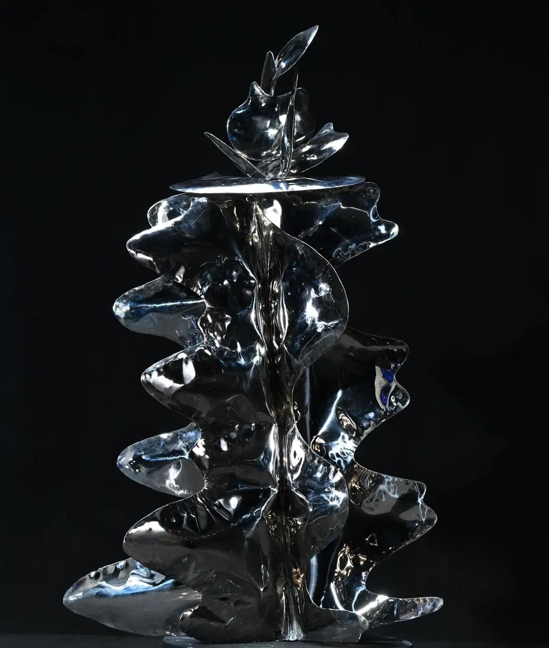 Stacked stainless-steel column sculpture