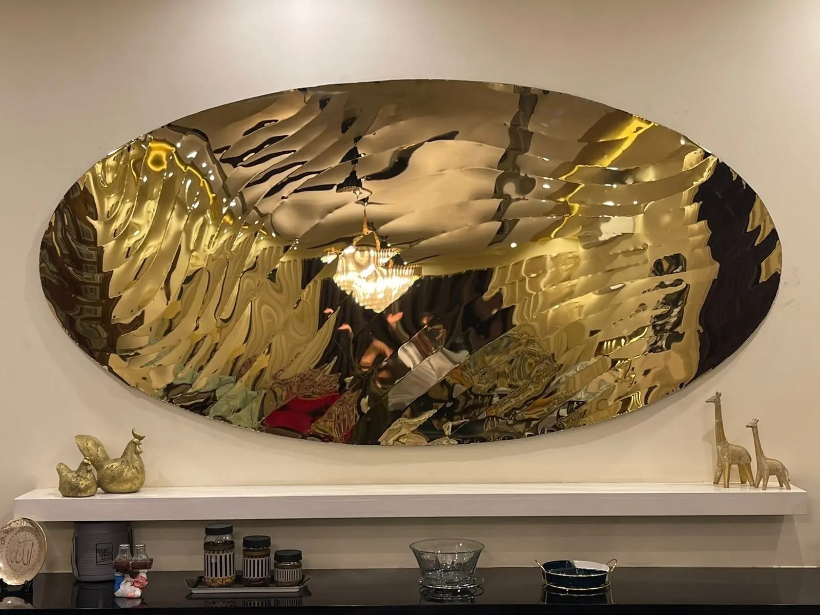 Gold rippled-mirror installation at the Delano Hotel, Dubai